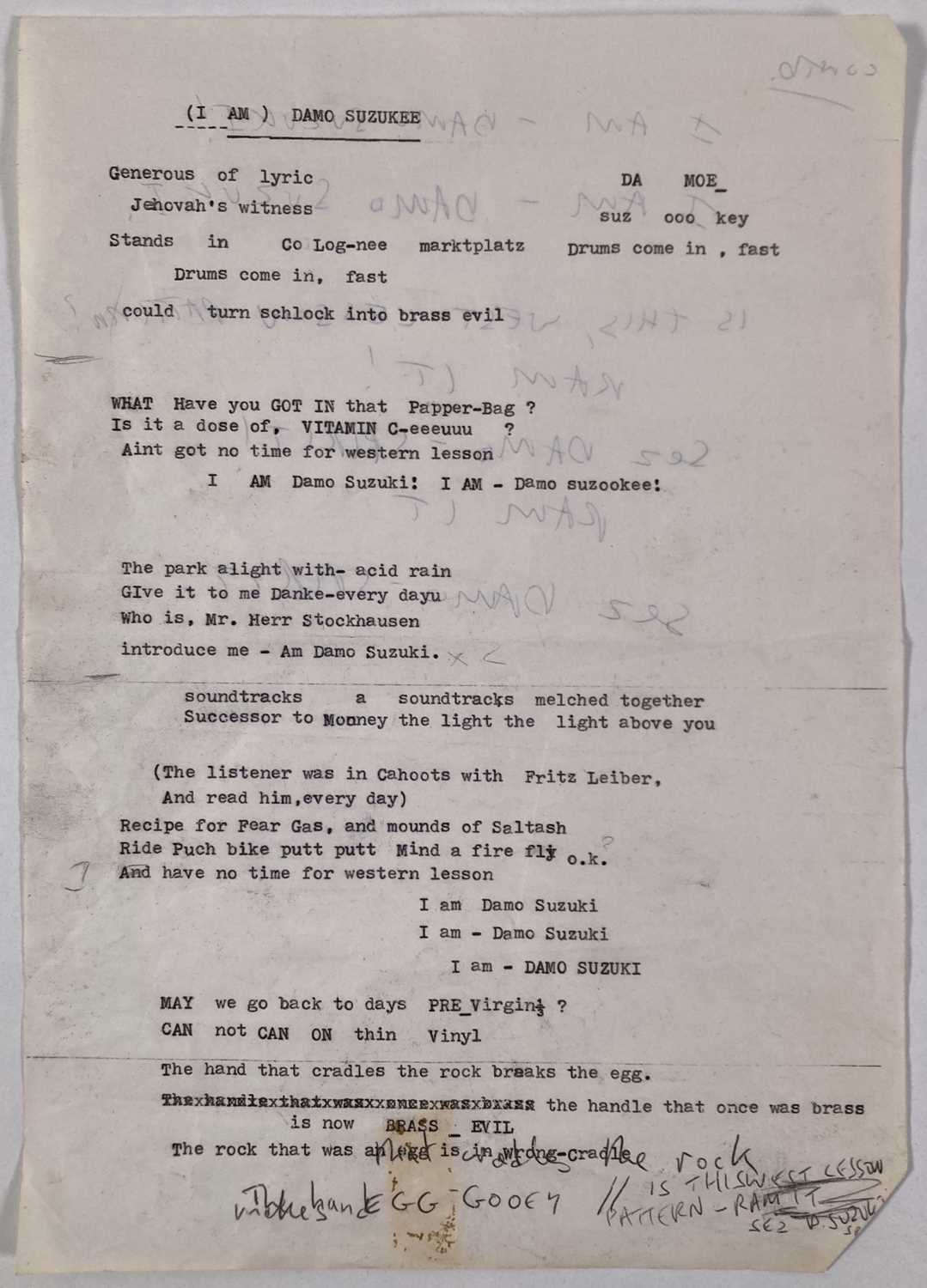 Lot 445 - MARK E. SMITH / THE FALL - LYRICS FOR 'I AM DAMO SUZUKI'.