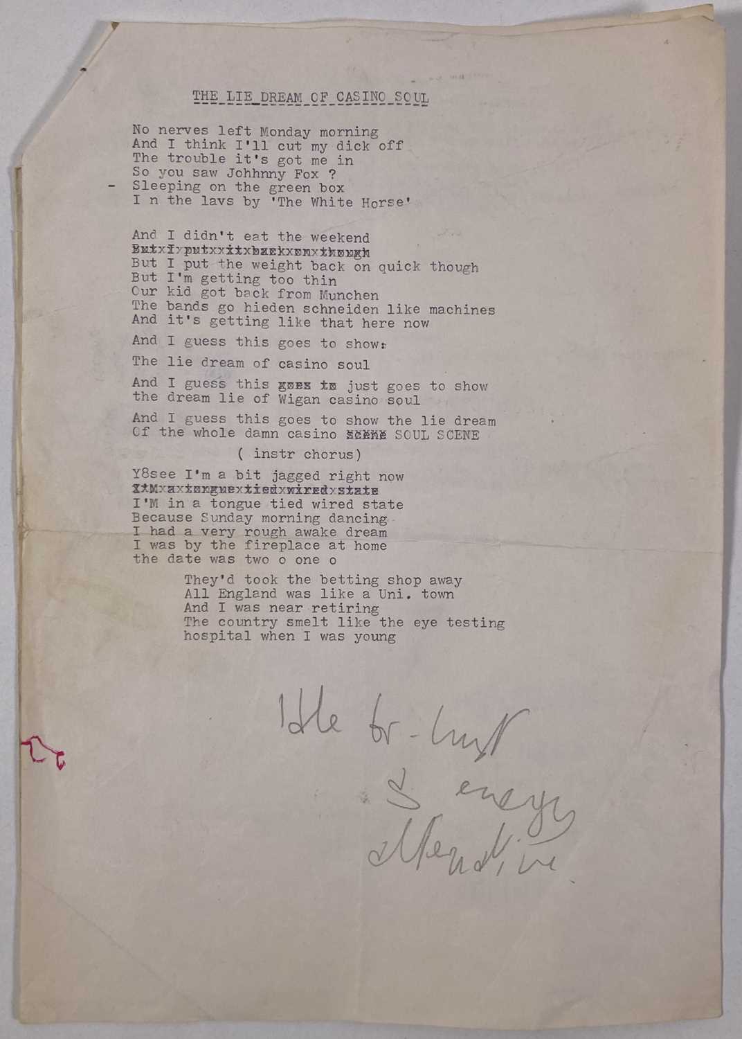 Lot 446 - MARK E. SMITH / THE FALL - LYRICS FOR THE LIE DREAM OF CASINO SOUL.