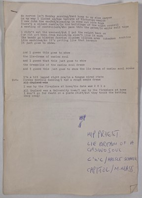 Lot 446 - MARK E. SMITH / THE FALL - LYRICS FOR THE LIE DREAM OF CASINO SOUL.