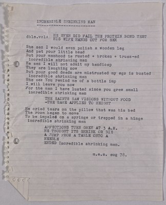 Lot 448 - MARK E. SMITH / THE FALL - UNPUBLISHED LYRICS BY MES.