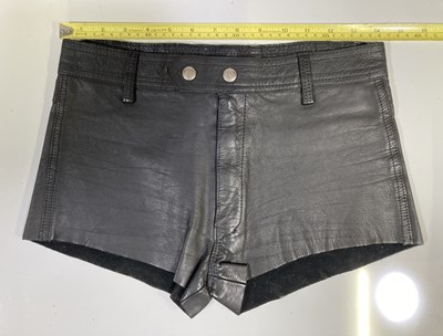 Lot 519 - QUEEN - FREDDIE MERCURY OWNED AND STAGEWORN LEATHER SHORTS.