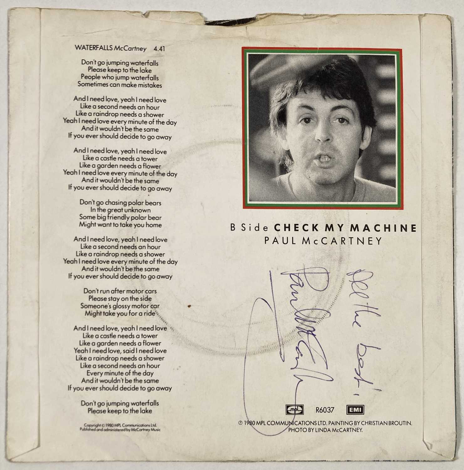 Lot 139 - THE BEATLES - PAUL MCCARTNEY SIGNED 7" SLEEVE.