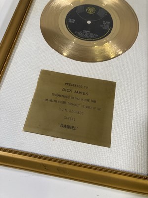 Lot 346 - ELTON JOHN - GOLD DISC AWARD FOR 'DANIEL'.