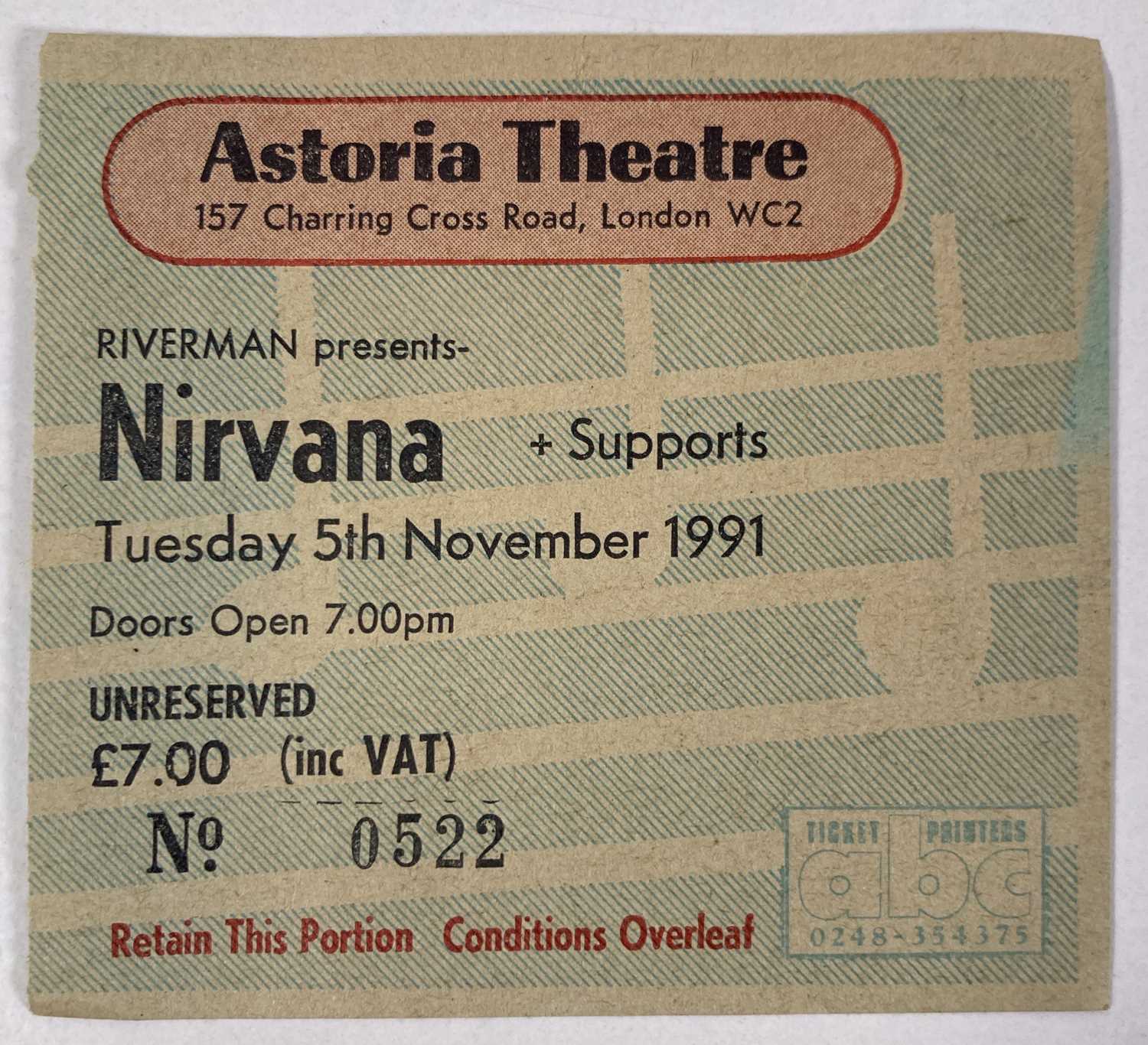 Lot 132 - NIRVANA - A 1991 CONCERT TICKET.