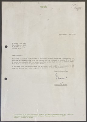 Lot 94 - THE BEATLES INTEREST - APPLE RECORDS EPHEMERA INC UNUSED LABEL / APPLE LOG / LETTER ON STATIONERY.