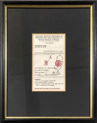 Lot 524 - BRUCE SPRINGSTEEN - MUSICIAN'S UNION MEMBERSHIP CARD.