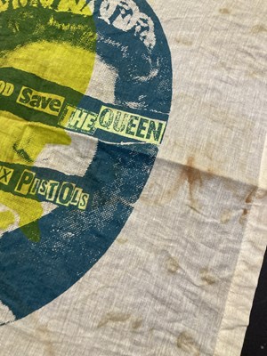 Lot 579 - THE SEX PISTOLS - AN ORIGINAL C 1977 JAMIE REID DESIGNED FABRIC PRINT.