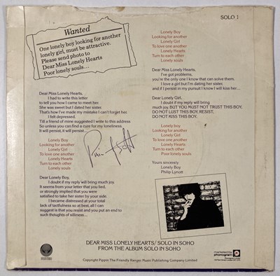 Lot 302 - THIN LIZZY - A 7" SINGLE SIGNED BY PHIL LYNOTT.