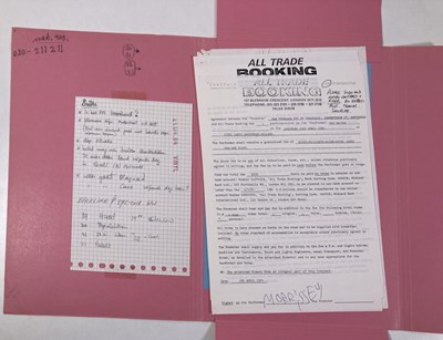 Lot 541 - CONTRACTS AND CONCERT BOOKING ARCHIVE - THE SMITHS INC MORRISSEY SIGNED CONTRACT, 1984.