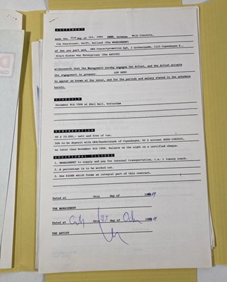 Lot 547 - CONTRACTS AND CONCERT BOOKING ARCHIVE - LOU REED/NICO INC LOU REED SIGNED, 1982-1987.