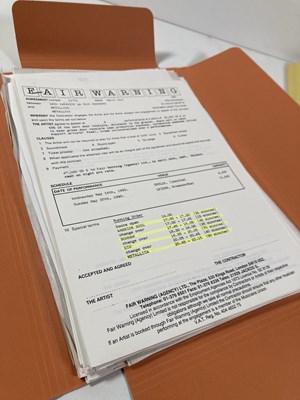 Lot 555 - CONTRACTS AND CONCERT BOOKING ARCHIVE - METALLICA, 1988-1991.