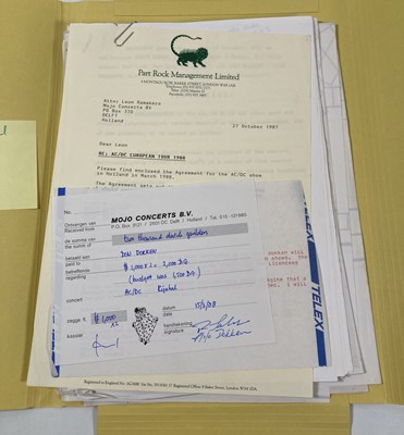Lot 558 - CONTRACTS AND CONCERT BOOKING ARCHIVE -AC/DC, 1986-1991.