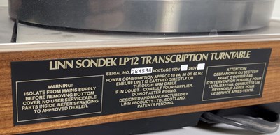 Lot 13 - LINN LP12 SONDEK TURNTABLE & LINN LINGO.