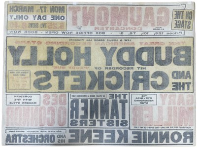 Lot 275 - BUDDY HOLLY AND THE CRICKETS - A RARE QUAD SIZE POSTER FOR THE DONCASTER GAUMONT, 1958.