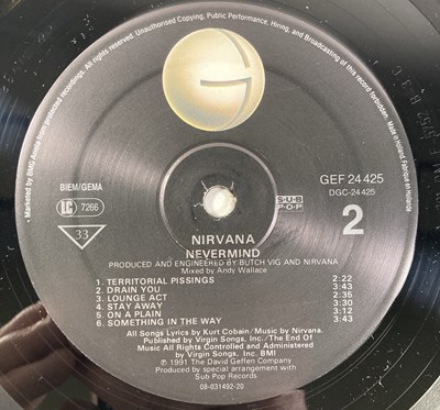 Lot 157 - NIRVANA - NEVERMIND LP (1991 EU OG - GEFFEN GEF24425)