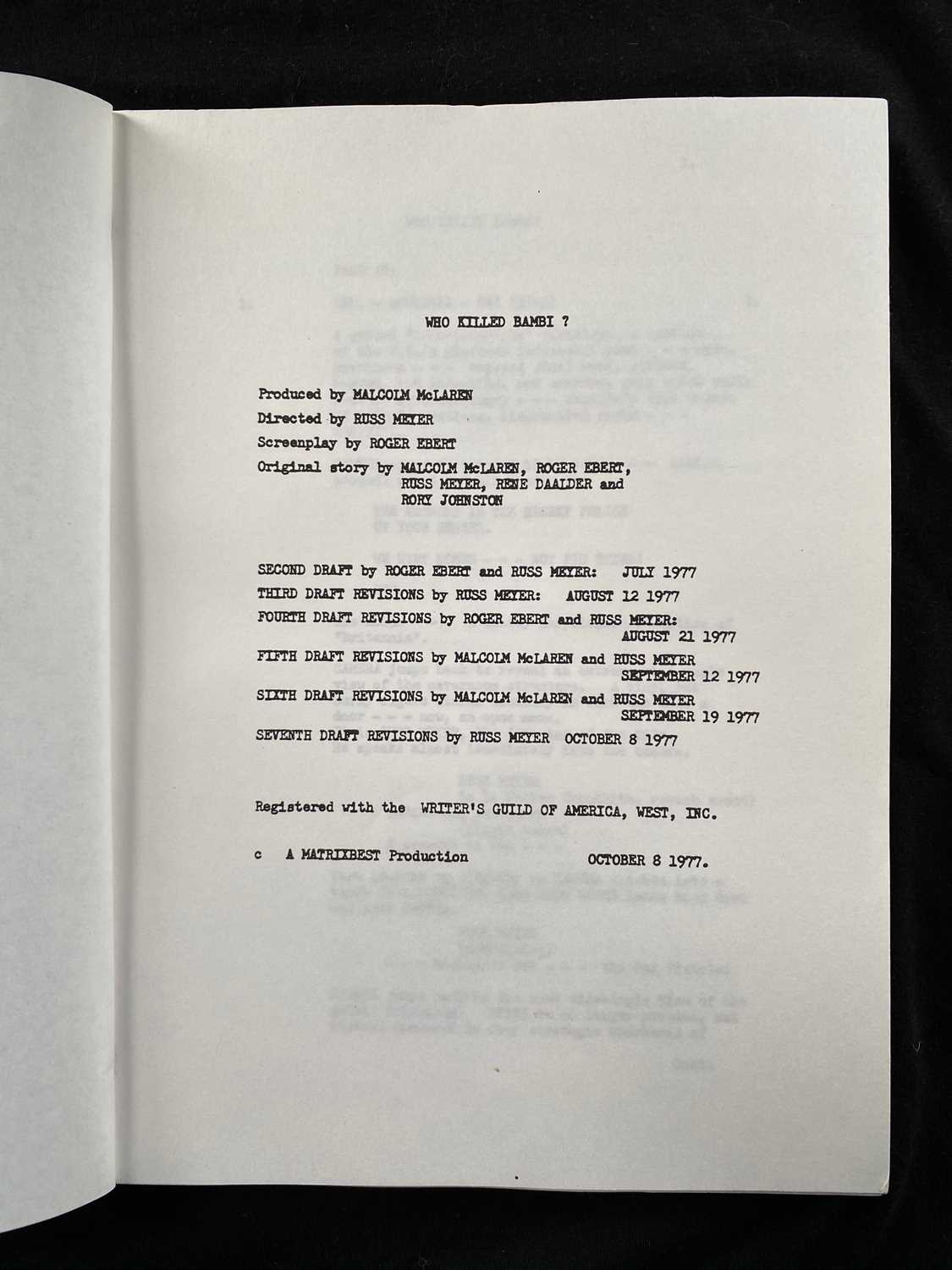 Lot 262 - THE SEX PISTOLS - WHO KILLED BAMBI FILM SCRIPT - PAUL COOK'S COPY