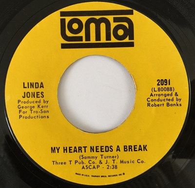 Lot 1 - LINDA JONES - MY HEART NEEDS A BREAK/ THE THINGS I'VE BEEN THROUGH 7" (US NORTHERN - LOMA 2091)