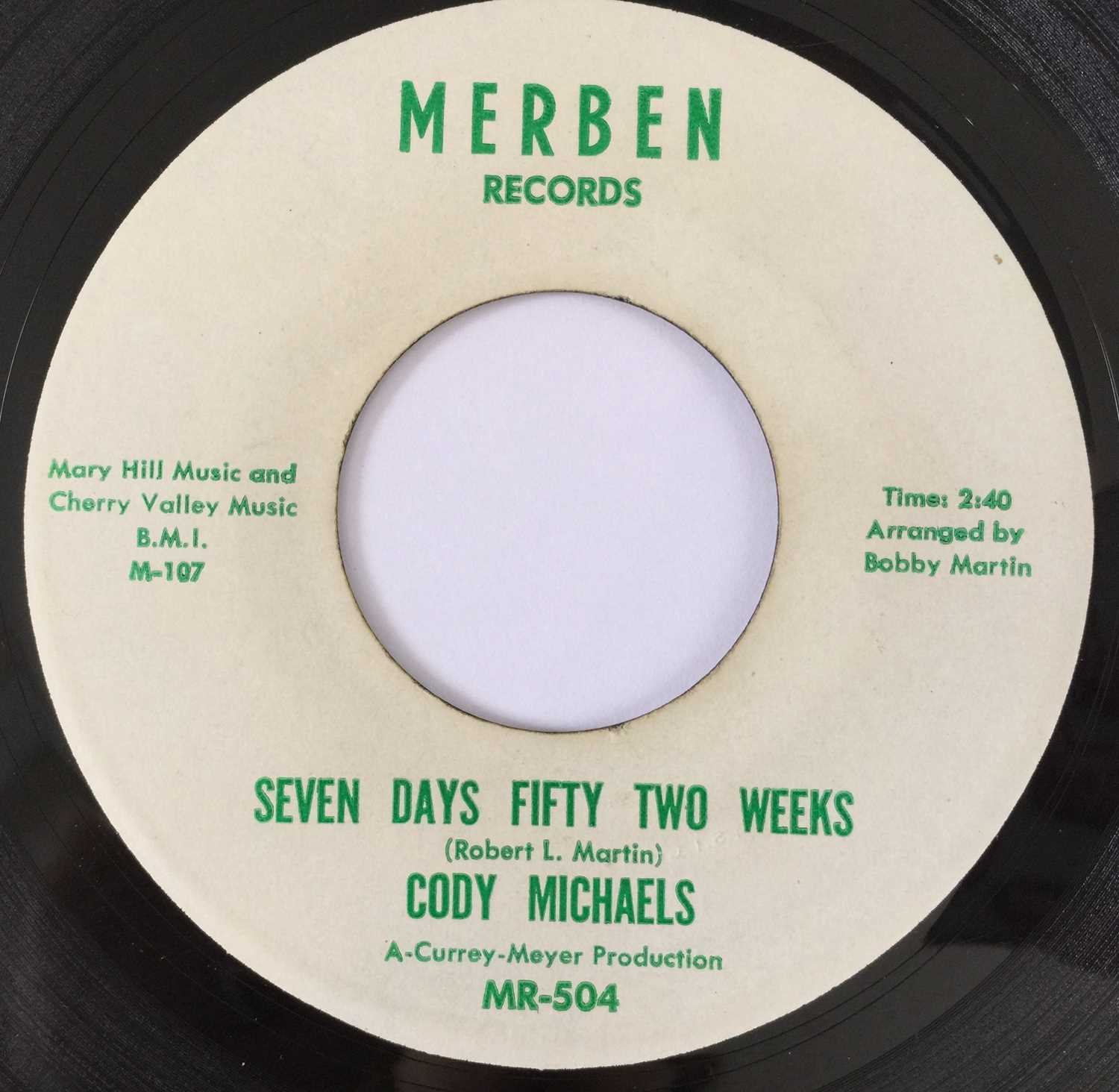 Lot 32 - CODY MICHAELS - SEVEN DAYS FIFTY TWO WEEKS/ OPEN THE DOOR RICHARD 7" (US SOUL - MERBEN RECORDS MR-504)