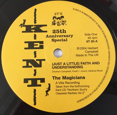 Lot 57 - THE MAGICIANS/ WEE WILLIE WALKER - FAITH AND UNDERSTANDING/ I DON'T WANT TO TAKE A CHANCE 7" (2004 UK KENT - 6T 20)