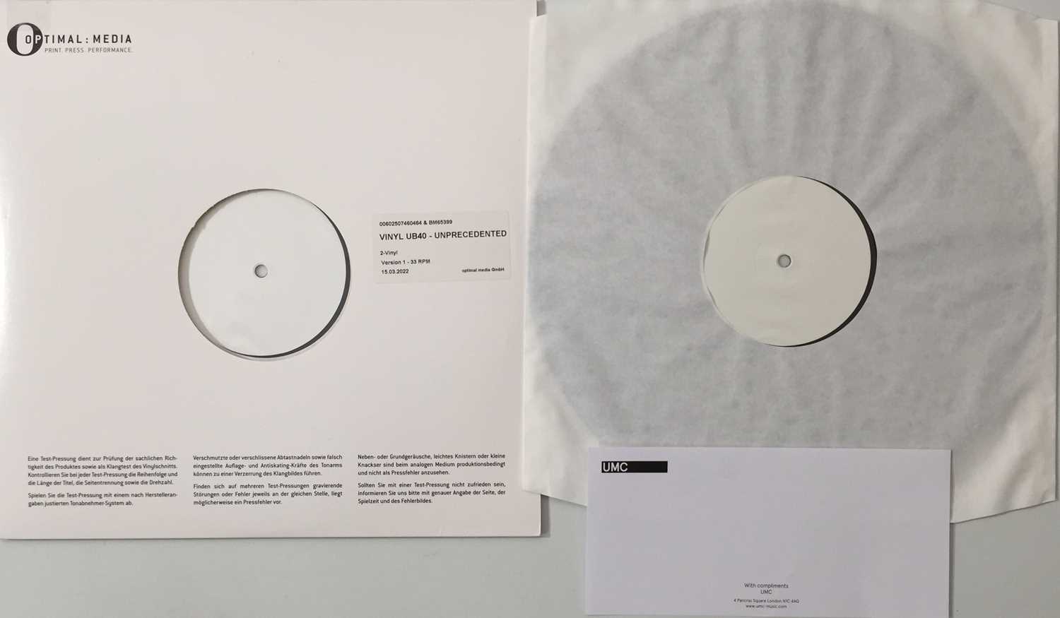 Lot 30 - UB40 - UNPRECEDENTED (2022 WHITE LABEL TEST PRESSING - 602507460464)