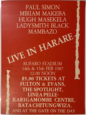Lot 152 - PAUL SIMON AND HUGH MASEKELA ONE-OFF GRACELAND CONCERT POSTER.