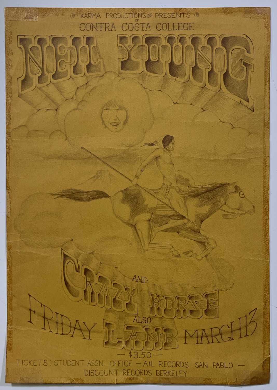Lot 315 - NEIL YOUNG AND CRAZY HORSE - AN ORIGINAL AND RARE CONTRA COSTA COLLEGE 1970 CONCERT POSTER.