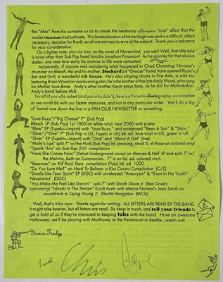 Lot 492 - NIRVANA - THREE 1991 FAN CLUB LETTERS -INCLUDING ONE SIGNED.