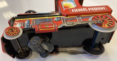 Lot 20 - DAYS WORK CHEWING TOBACCO ADVERT, KARAKIRI POSTER, RADIOACTIVE SIGN AND TINPLATE TRAIN