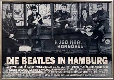 Lot 424 - THE BEATLES - HAMBURG POSTER PRINT SIGNED BY ASTRID KIRCHHERR.