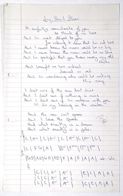 Lot 419 - PINK FLOYD - SYD BARRETT'S HANDWRITTEN LYRICS FOR 'JUGBAND BLUES'.