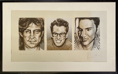 Lot 408 - THE ROLLING STONES - RONNIE WOOD SIGNED LIMITED EDITION PRINT - JOHN, BUDDY, ELVIS.