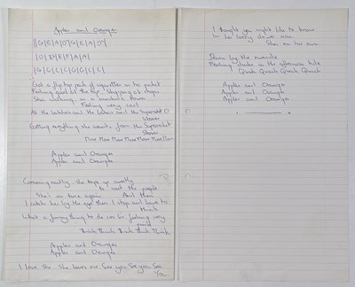 Lot 430 - PINK FLOYD - HANDWRITTEN LYRICS BY SYD BARRETT FOR APPLES AND ORANGES.