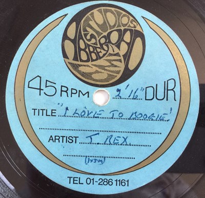 Lot 79 - T. REX - I LOVE TO BOOGIE 7" (ORIGINAL UK ABBEY ROAD ACETATE RECORDING)
