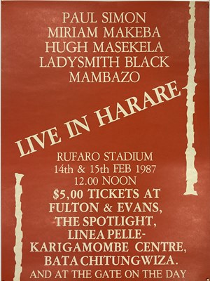 Lot 120 - PAUL SIMON AND HUGH MASEKELA ONE-OFF GRACELAND CONCERT POSTER