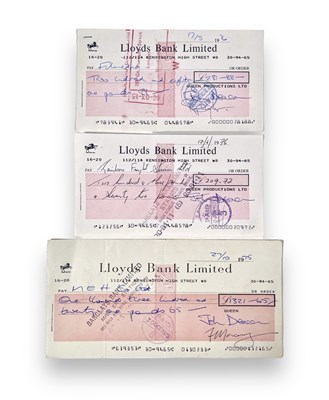 Lot 507 - QUEEN - A SET OF THREE C 1976 CHEQUES SIGNED BY THE BAND.