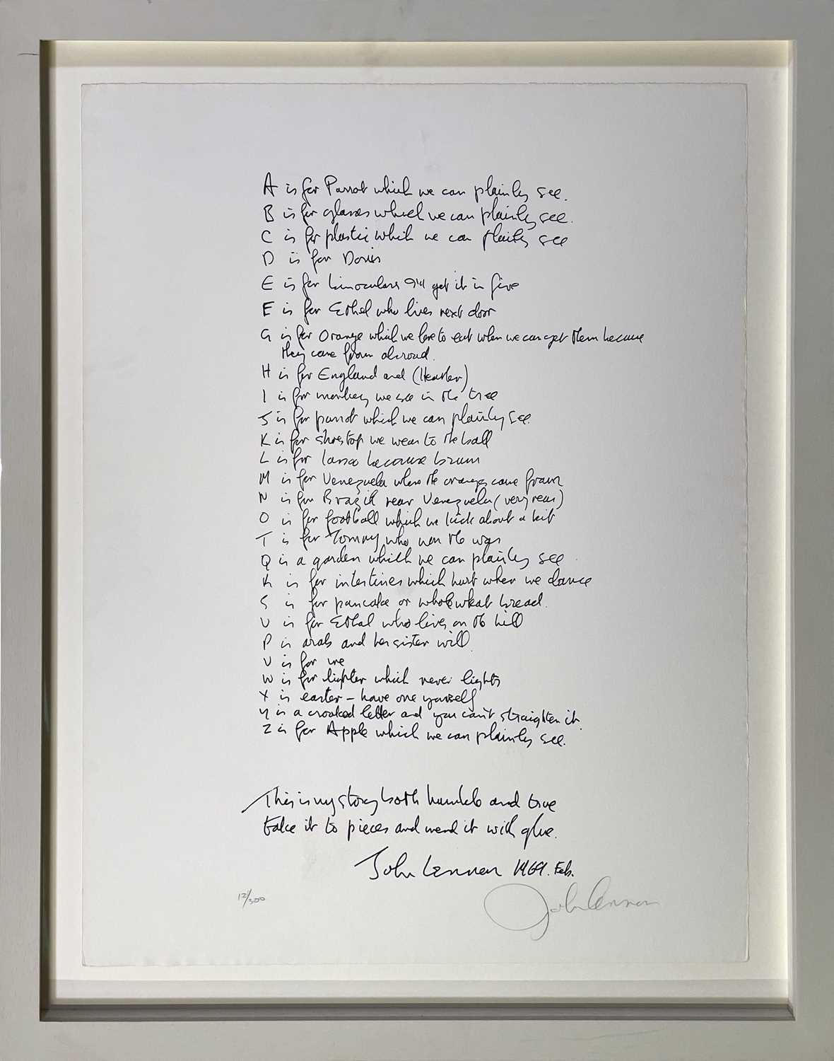 Lot 338 - JOHN LENNON - ORIGINAL SIGNED 'BAG ONE' LITHOGRAPH.