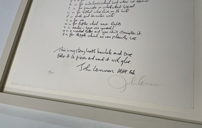 Lot 338 - JOHN LENNON - ORIGINAL SIGNED 'BAG ONE' LITHOGRAPH.