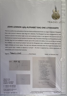 Lot 338 - JOHN LENNON - ORIGINAL SIGNED 'BAG ONE' LITHOGRAPH.