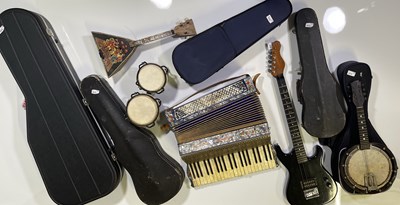 Lot 36 - THREE ELECTRIC GUITARS & MORE INSTRUMENTS.