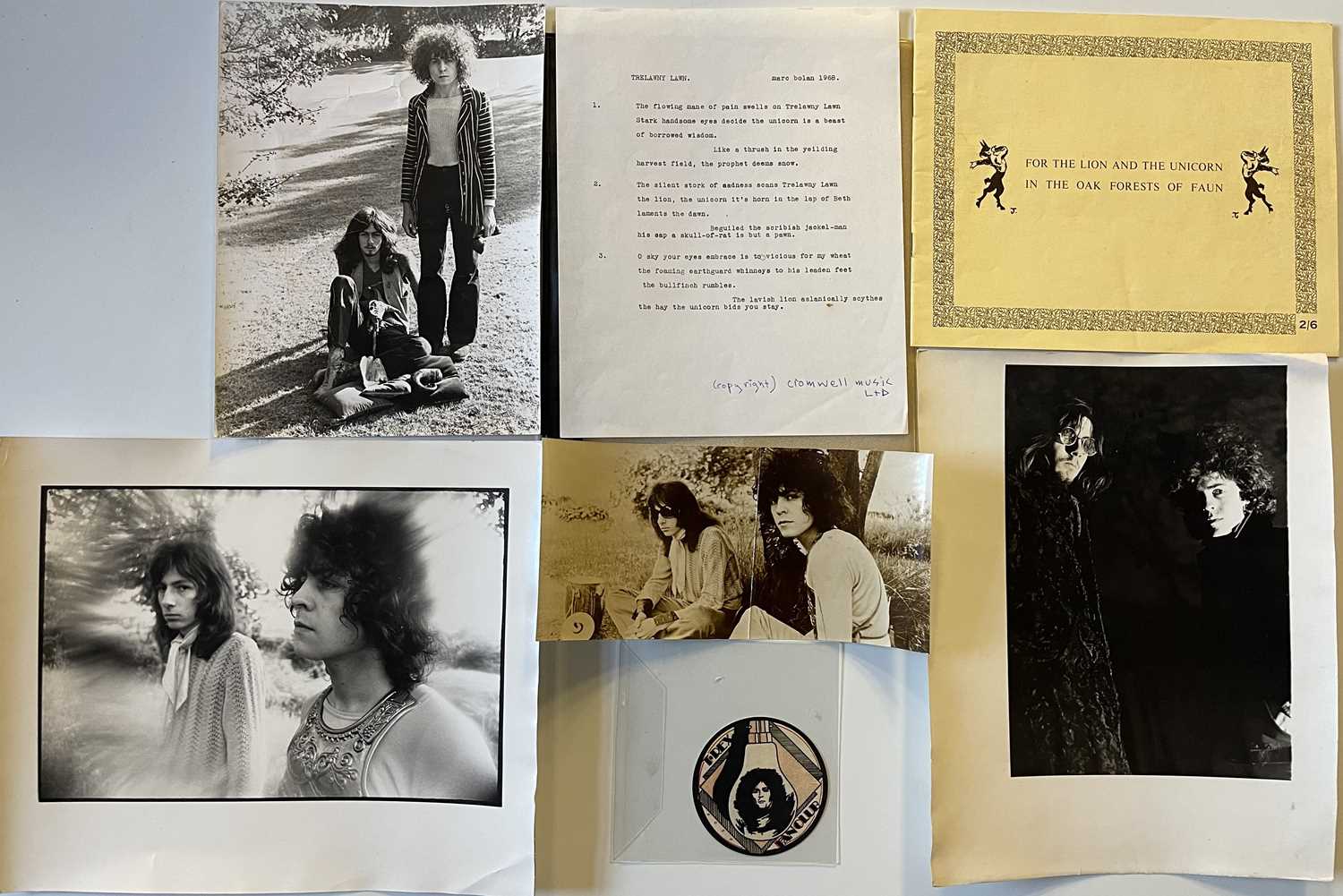 Lot 200 - TYRANNOSAURUS REX & MARC BOLAN LYRICS, PROGRAMME & ORIGINAL PHOTOGRAPHS