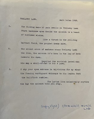 Lot 200 - TYRANNOSAURUS REX & MARC BOLAN LYRICS, PROGRAMME & ORIGINAL PHOTOGRAPHS
