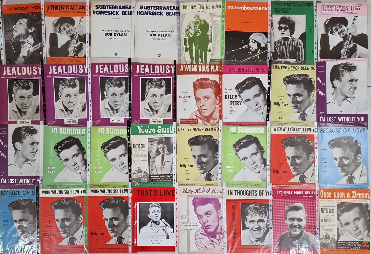 Lot 50 - SHEET MUSIC ARCHIVE - INC BILLY FURY ORIGINALS / BOB DYLAN ETC.