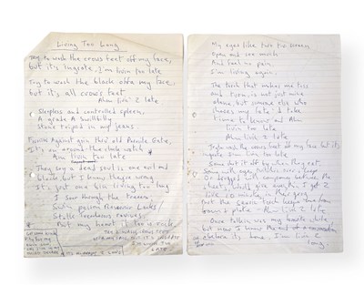 Lot 484 - MARK E. SMITH / THE FALL - 'LIVING TOO LONG' HANDWRITTEN LYRICS.