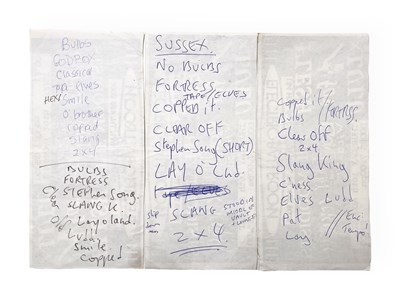 Lot 502 - MARK E. SMITH / THE FALL - MES HANDWRITTEN SET LISTS.