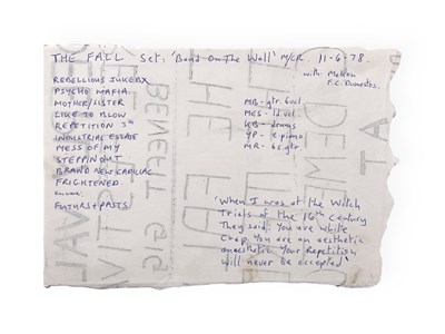 Lot 506 - MARK E. SMITH / THE FALL - HANDWRITTEN SET LIST JUNE 1978.