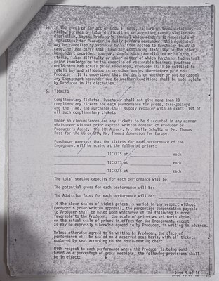 Lot 63 - CONCERT EPHEMERA - ABBA INTEREST - A SIGNED CONTRACT / 1979 STAGE PASSES.
