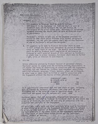 Lot 63 - CONCERT EPHEMERA - ABBA INTEREST - A SIGNED CONTRACT / 1979 STAGE PASSES.