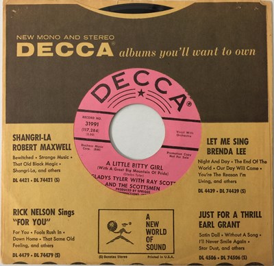 Lot 1 - GLADYS TYLER - A LITTLE BITTY GIRL 7" (US PROMO - DECCA - 31991)