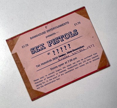 Lot 111 - THE SEX PISTOLS - ORIGINAL HUDDERSFIELD 1977 CHRISTMAS DAY TICKET.