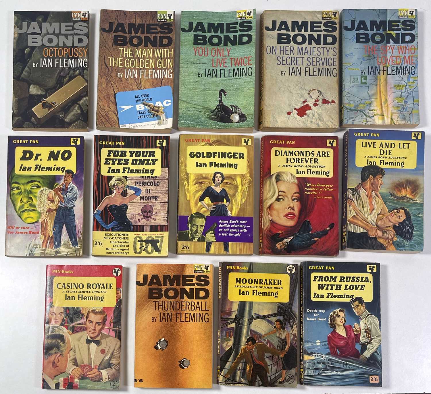 Lot 50 - IAN FLEMING - JAMES BOND - A FULL SET OF FIRST EDITION PAN PAPERBACKS.